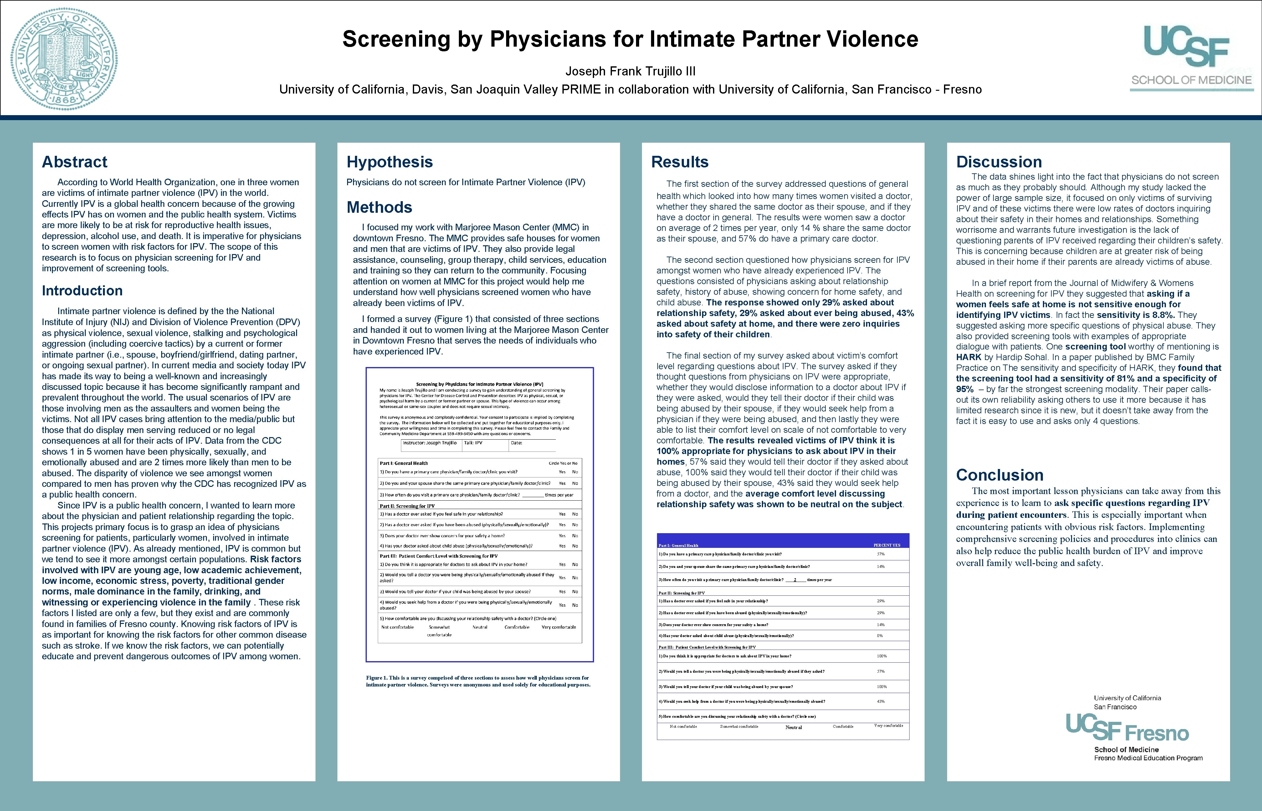 Screening by Physicians for Intimate Partner Violence Joseph Frank Trujillo III University of California,