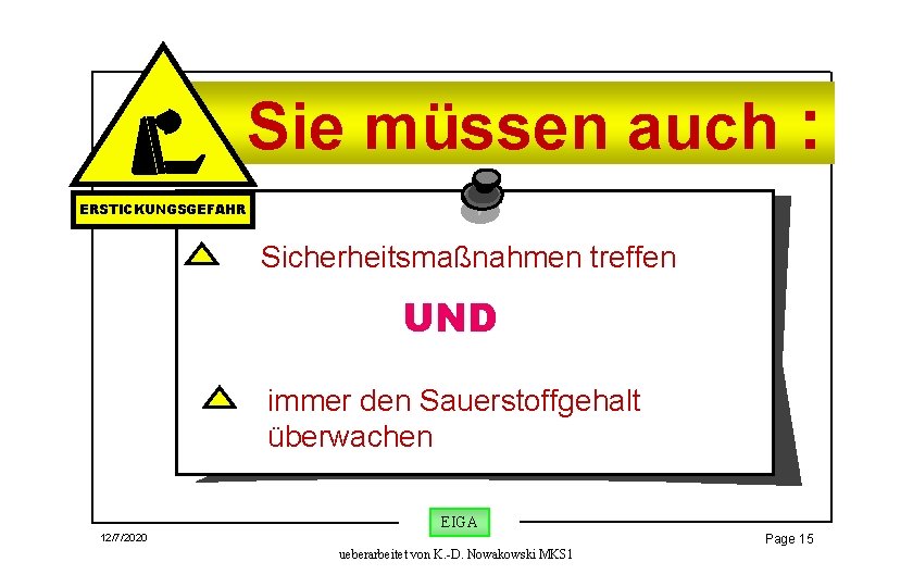 Sie müssen auch : ERSTICKUNGSGEFAHR Sicherheitsmaßnahmen treffen UND immer den Sauerstoffgehalt überwachen EIGA 12/7/2020