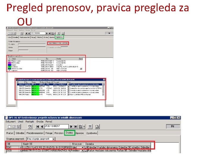 Pregled prenosov, pravica pregleda za OU 