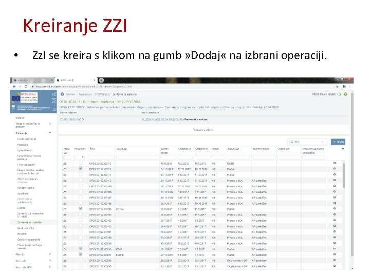 Kreiranje ZZI • Zz. I se kreira s klikom na gumb » Dodaj «