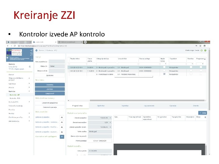 Kreiranje ZZI • Kontrolor izvede AP kontrolo 