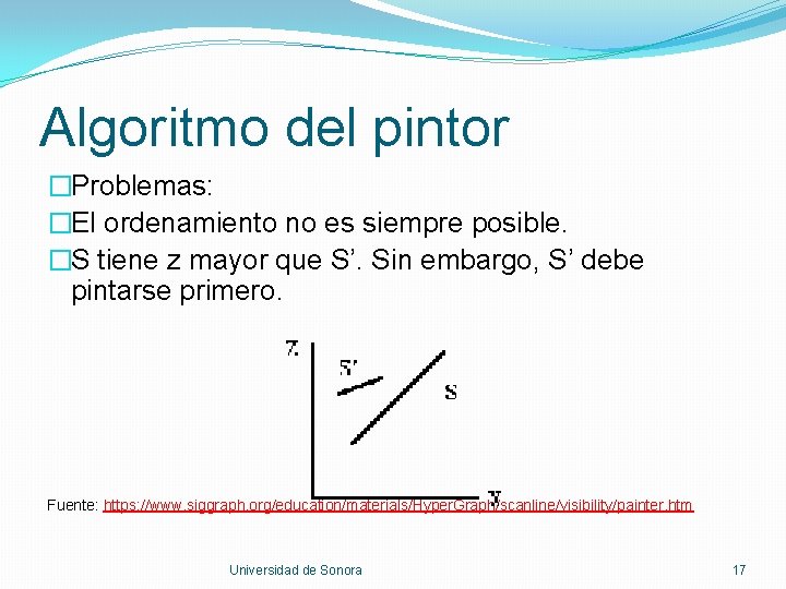 Algoritmo del pintor �Problemas: �El ordenamiento no es siempre posible. �S tiene z mayor