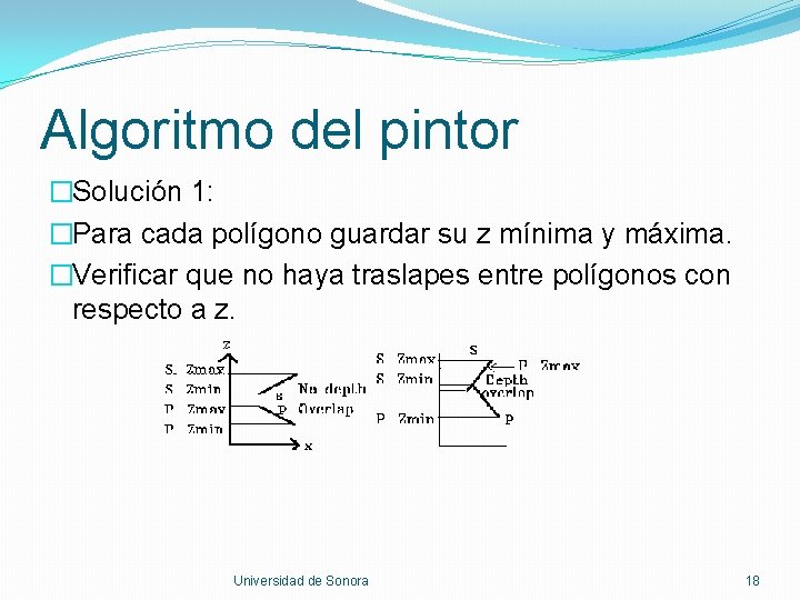 Algoritmo del pintor �Solución 1: �Para cada polígono guardar su z mínima y máxima.