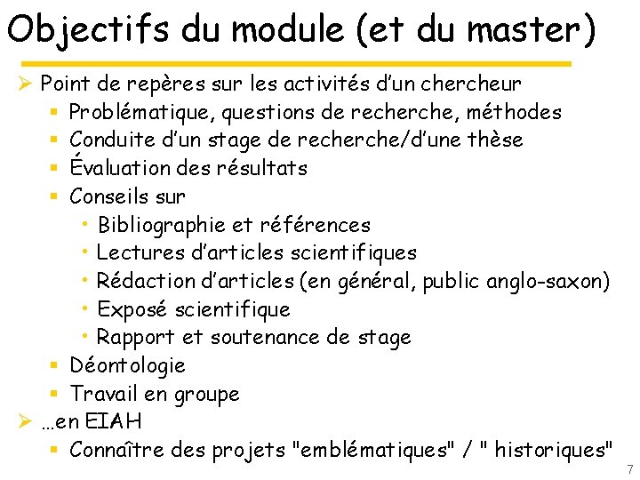Objectifs du module (et du master) Ø Point de repères sur les activités d’un Objectifs du module (et du master) Ø Point de repères sur les activités d’un