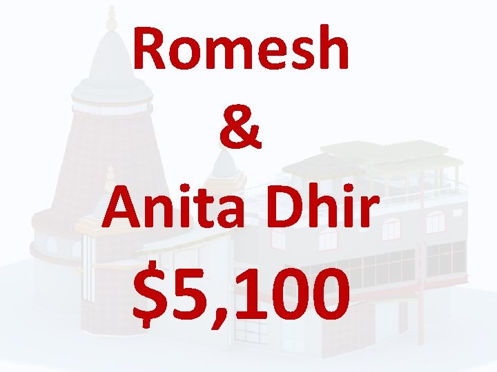 Romesh & Anita Dhir $5, 100 