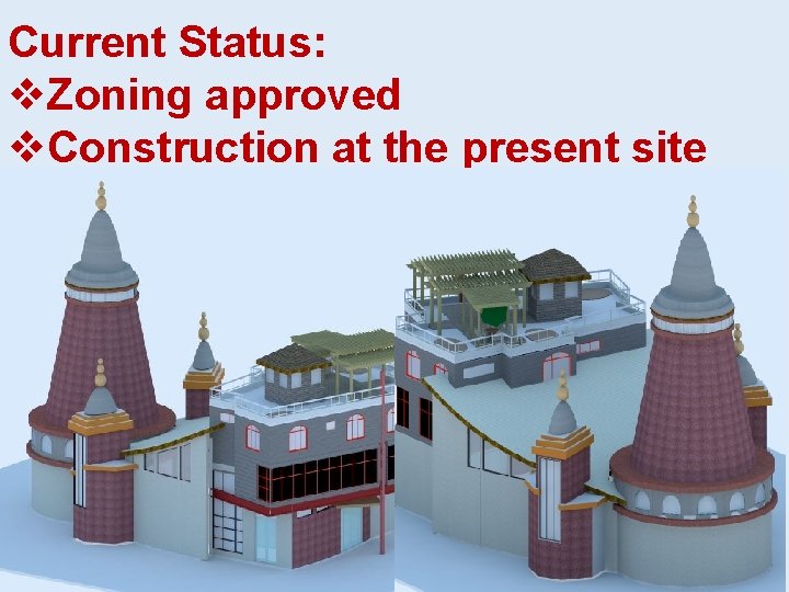 Current Status: v. Zoning approved v. Construction at the present site 