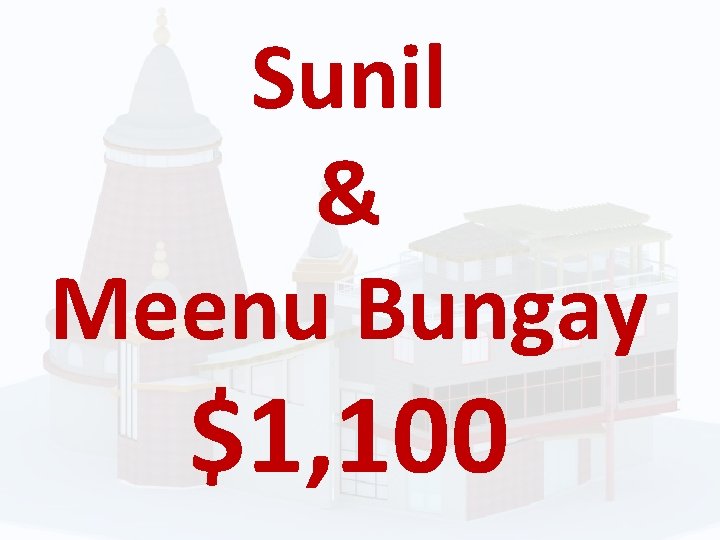 Sunil & Meenu Bungay $1, 100 