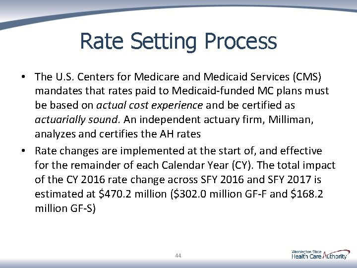 Rate Setting Process • The U. S. Centers for Medicare and Medicaid Services (CMS)