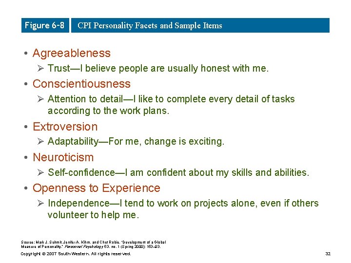 Figure 6– 8 CPI Personality Facets and Sample Items • Agreeableness Ø Trust—I believe