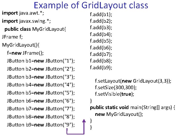 Example of Grid. Layout class import java. awt. *; import javax. swing. *; public
