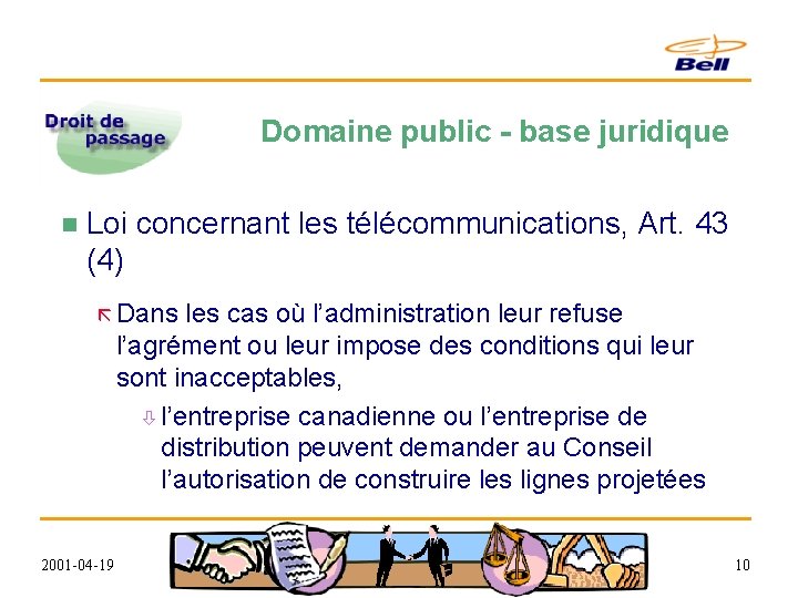 Domaine public - base juridique n Loi concernant les télécommunications, Art. 43 (4) ã