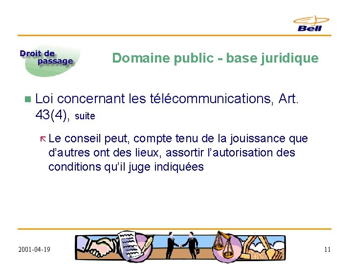 Domaine public - base juridique n Loi concernant les télécommunications, Art. 43(4), suite ã