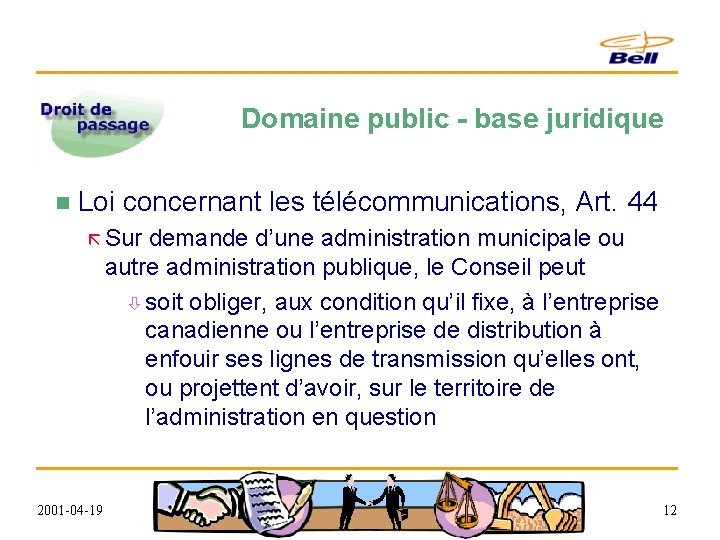 Domaine public - base juridique n Loi concernant les télécommunications, Art. 44 ã Sur