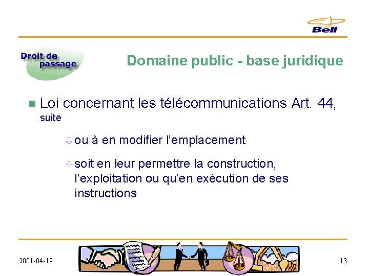 Domaine public - base juridique n Loi concernant les télécommunications Art. 44, suite ò
