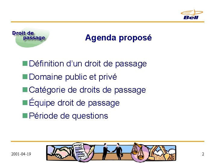 Agenda proposé n Définition d’un droit de passage n Domaine public et privé n