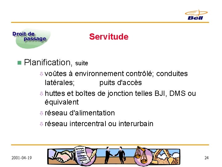 Servitude n Planification, suite ò voûtes à environnement contrôlé; conduites latérales; puits d'accès ò