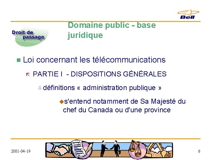 Domaine public - base juridique n Loi concernant les télécommunications ã PARTIE I -