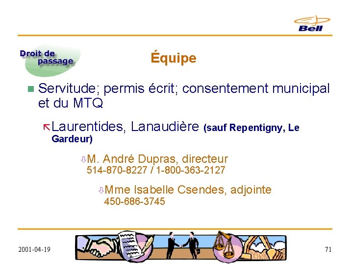 Équipe n Servitude; permis écrit; consentement municipal et du MTQ ã Laurentides, Lanaudière (sauf