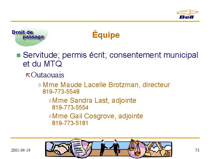 Équipe n Servitude; permis écrit; consentement municipal et du MTQ ã Outaouais ò Mme