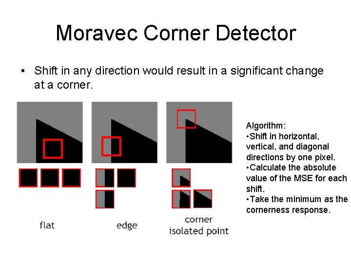 Moravec Corner Detector • Shift in any direction would result in a significant change