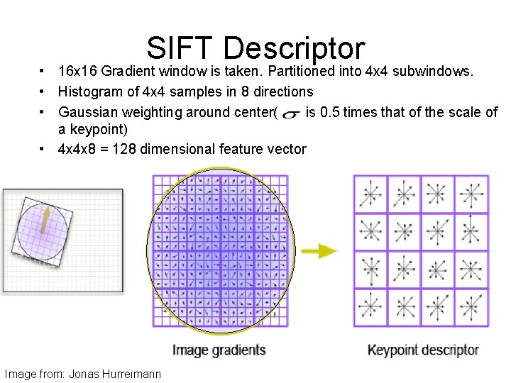 SIFT Descriptor • 16 x 16 Gradient window is taken. Partitioned into 4 x