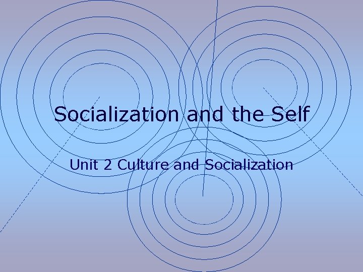 Socialization and the Self Unit 2 Culture and Socialization 