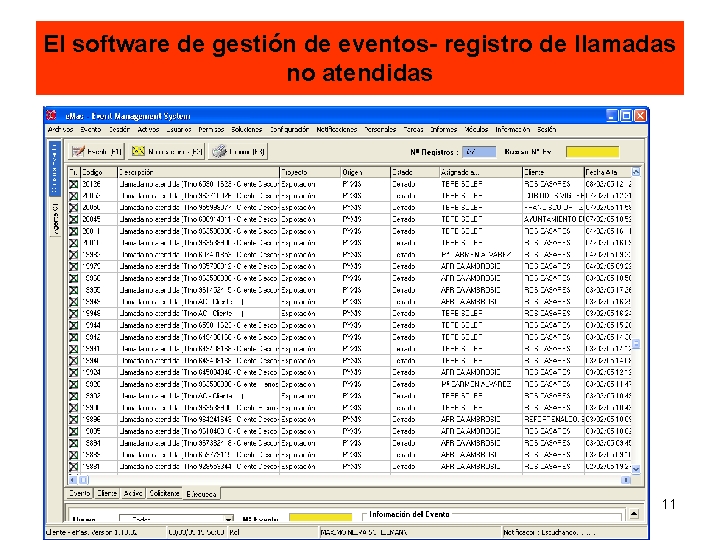 El software de gestión de eventos- registro de llamadas no atendidas 11 El software de gestión de eventos- registro de llamadas no atendidas 11