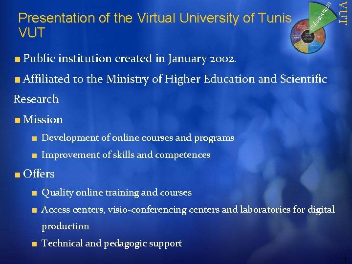 Pr és en tat ion VUT Presentation of the Virtual University of Tunis VUT