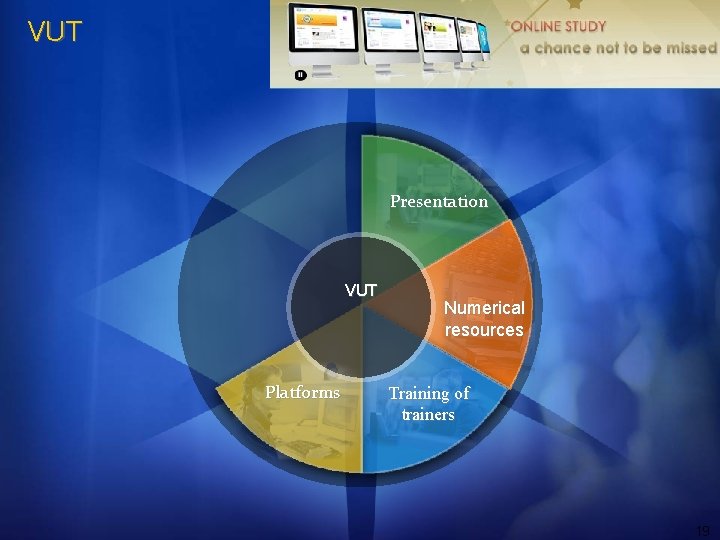 VUT Presentation VUT Platforms Numerical resources Training of trainers 19 