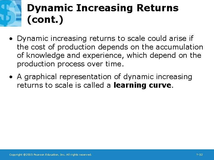 Dynamic Increasing Returns (cont. ) • Dynamic increasing returns to scale could arise if