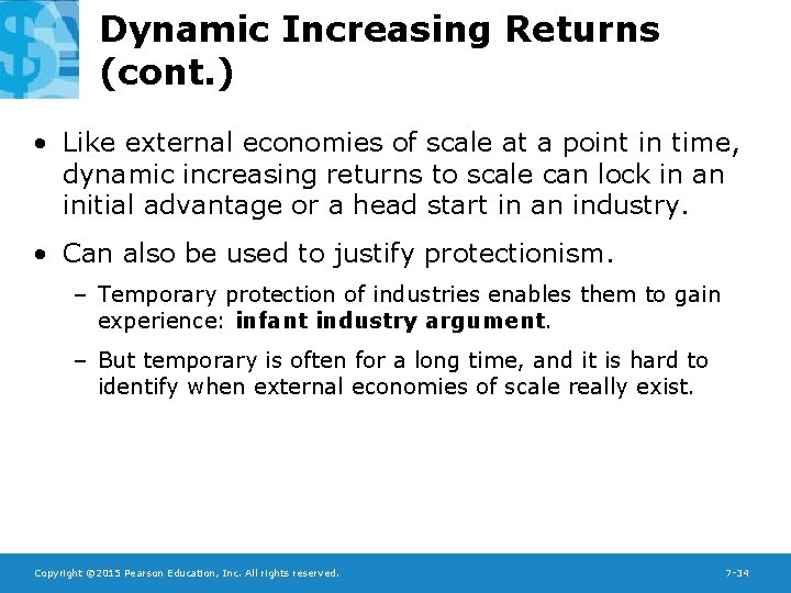 Dynamic Increasing Returns (cont. ) • Like external economies of scale at a point