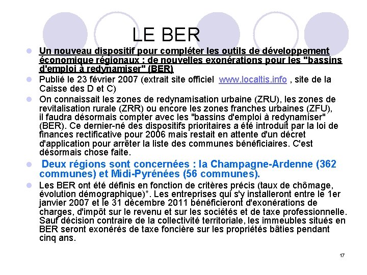 LE BER l Un nouveau dispositif pour compléter les outils de développement économique régionaux