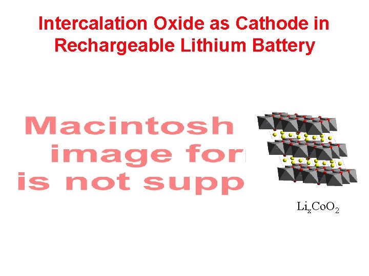 Intercalation Oxide as Cathode in Rechargeable Lithium Battery Lix. Co. O 2 Intercalation Oxide as Cathode in Rechargeable Lithium Battery Lix. Co. O 2