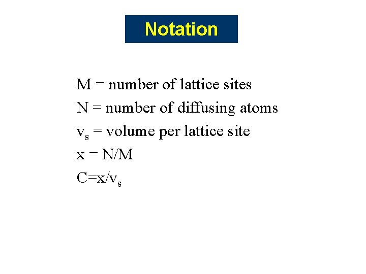 Notation M = number of lattice sites N = number of diffusing atoms vs Notation M = number of lattice sites N = number of diffusing atoms vs