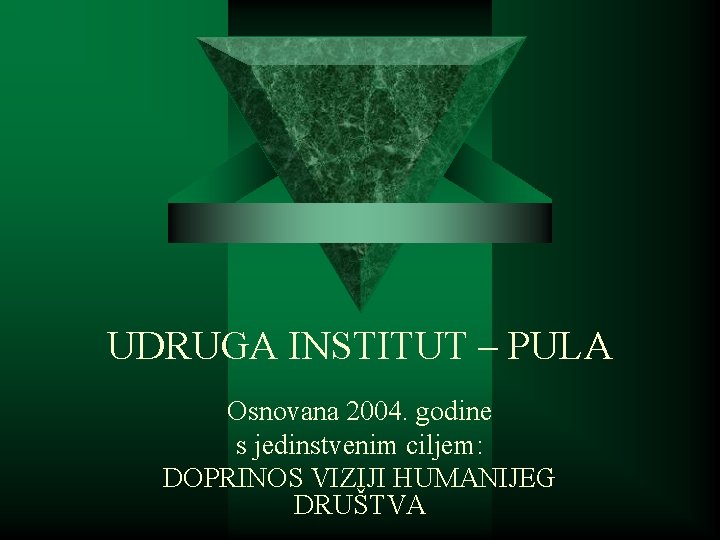 UDRUGA INSTITUT – PULA Osnovana 2004. godine s jedinstvenim ciljem: DOPRINOS VIZIJI HUMANIJEG DRUŠTVA