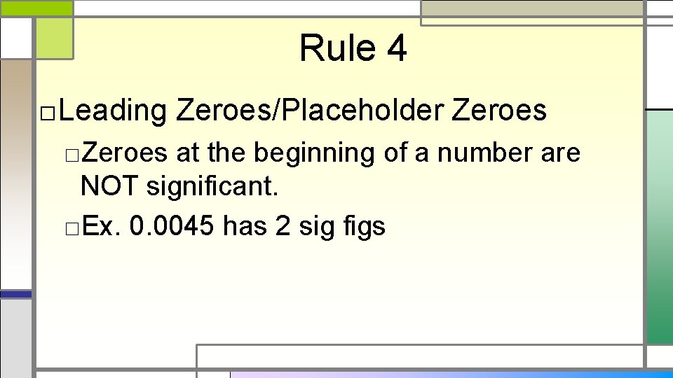Rule 4 □Leading Zeroes/Placeholder Zeroes □Zeroes at the beginning of a number are NOT