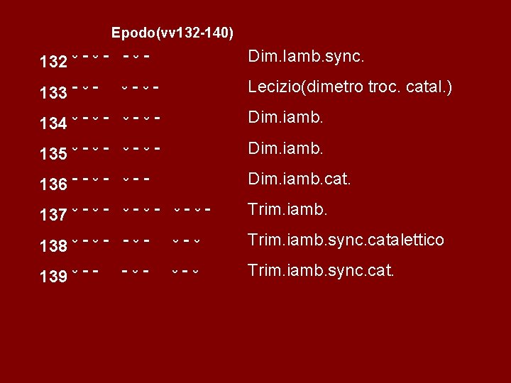 Epodo(vv 132 -140) 132 ˘ ˉ ˉ ˘ ˉ Dim. Iamb. sync. 133 ˉ