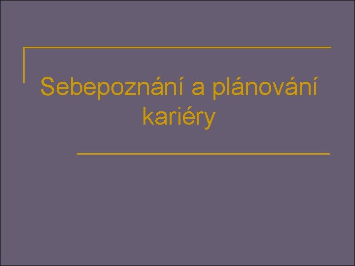 Sebepoznání a plánování kariéry 