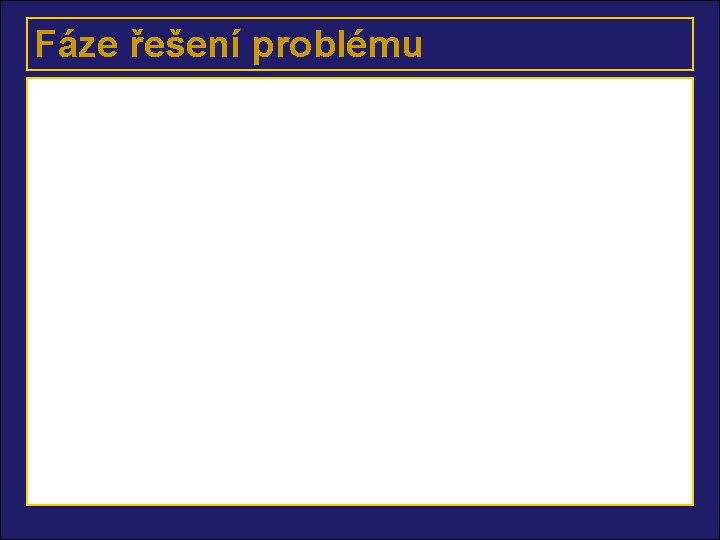 Fáze řešení problému 3. Rozhodování stanovení kritérií pro srovnání společná definice, přesná formulace, city,