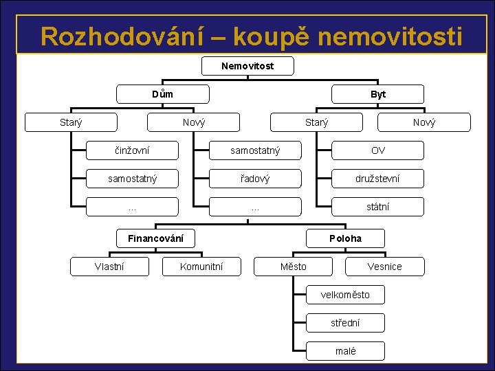 Rozhodování – koupě nemovitosti Nemovitost Dům Starý Byt Nový Starý Nový činžovní samostatný OV