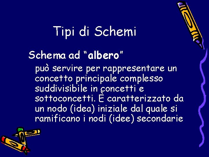 Tipi di Schema ad “albero” può servire per rappresentare un concetto principale complesso suddivisibile