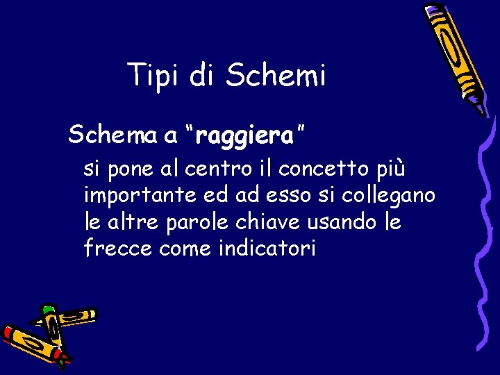 Tipi di Schema a “raggiera” si pone al centro il concetto più importante ed