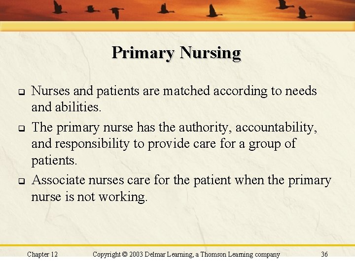 Primary Nursing q q q Nurses and patients are matched according to needs and Primary Nursing q q q Nurses and patients are matched according to needs and