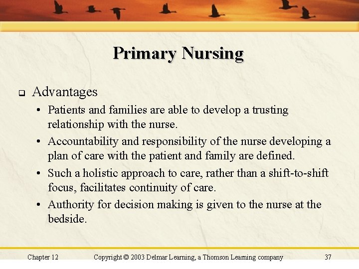 Primary Nursing q Advantages • Patients and families are able to develop a trusting Primary Nursing q Advantages • Patients and families are able to develop a trusting