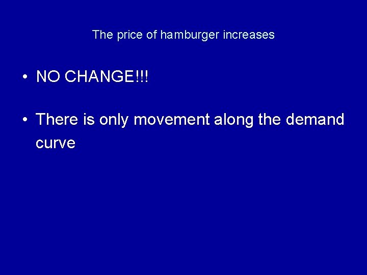 The price of hamburger increases • NO CHANGE!!! • There is only movement along