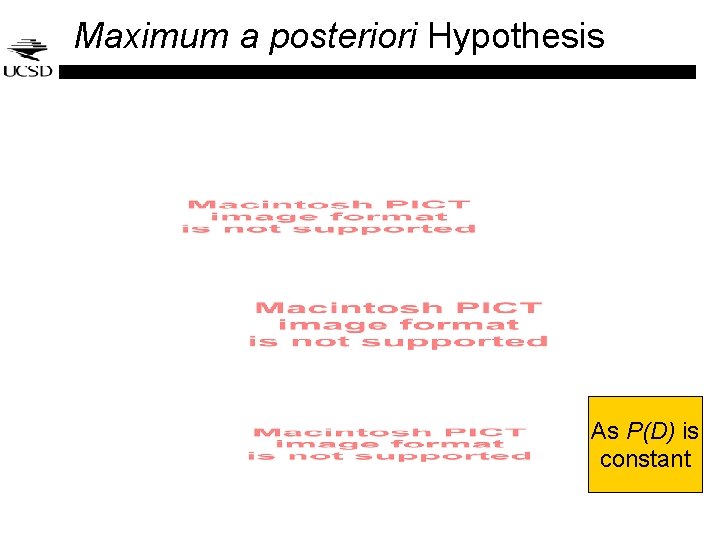 Maximum a posteriori Hypothesis As P(D) is constant Maximum a posteriori Hypothesis As P(D) is constant