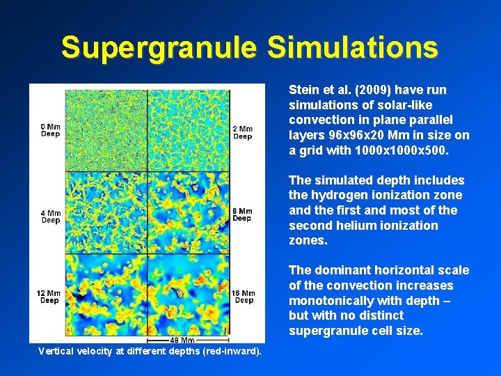 Supergranule Simulations Stein et al. (2009) have run simulations of solar-like convection in plane