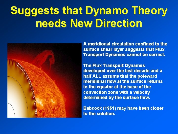 Suggests that Dynamo Theory needs New Direction A meridional circulation confined to the surface