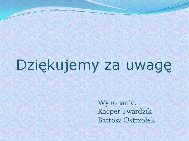 Dziękujemy za uwagę Wykonanie: Kacper Twardzik Bartosz Ostrzołek 