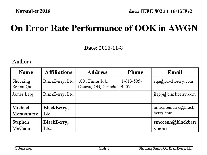 November 2016 doc. : IEEE 802. 11 -16/1379 r 2 On Error Rate Performance